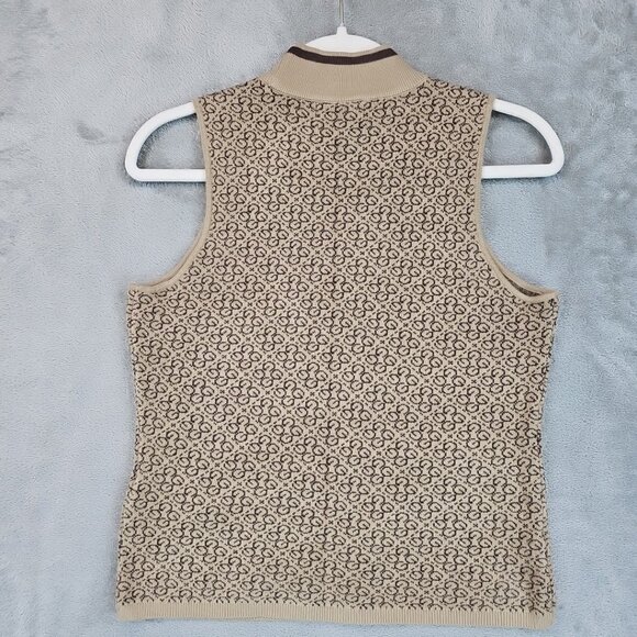 GUESS Logo Sweater Womens Size L Tan/Brown Mock Neck Sleeveless Knit Stretch - Picture 6 of 6